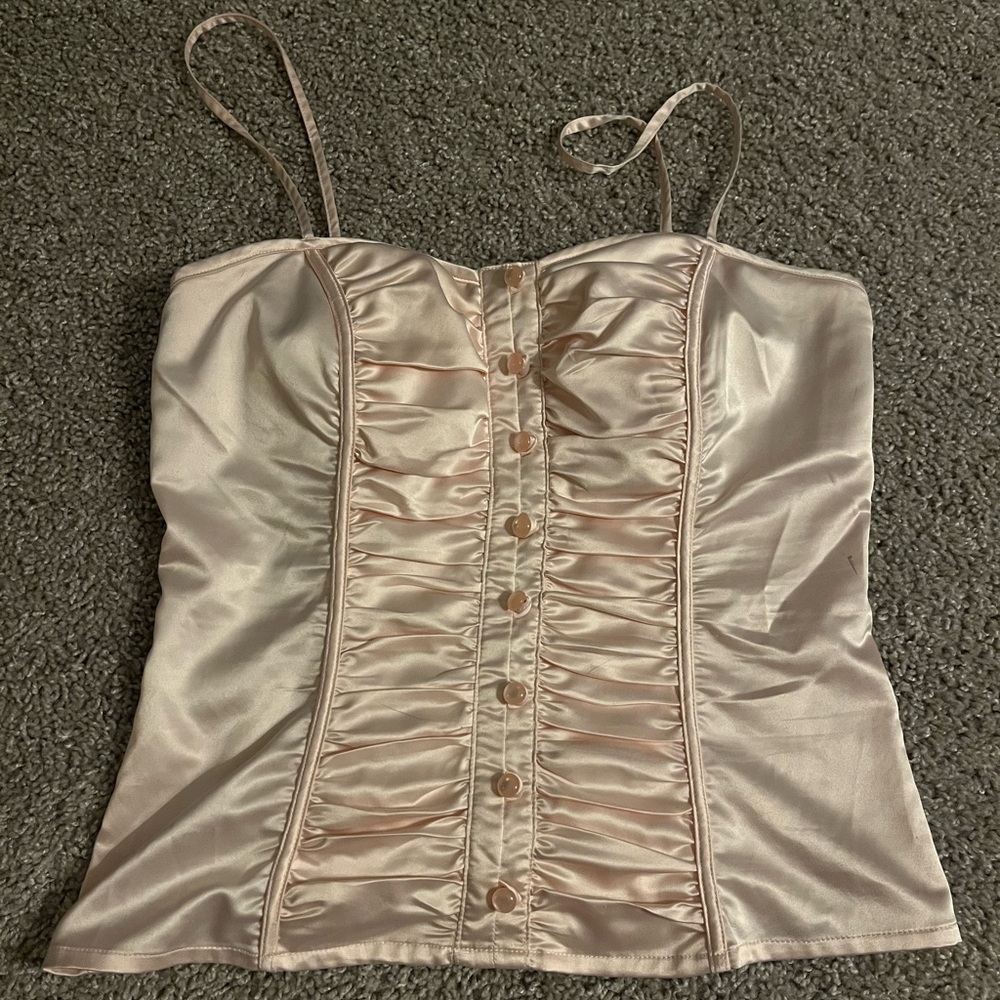 Elegant Cream Satin Ruched Women's Top